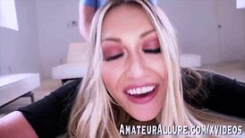 hot blonde adira allure deepthroats big cock closeup then gets pumped hard 💦😈