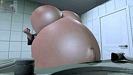 brunette experiments with belly inflation pills