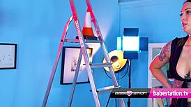 Tattooed babe cici anders plays with traffic cone