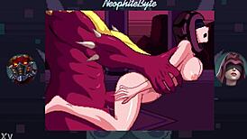 Monster dominates Seris roughly doggystyle in retro cartoon belly game