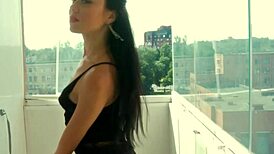 perv brunette candace m spreads legs fingers wet shaved pussy thong aside small tits heaving