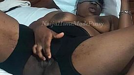 Fat ebony pussy rubs hard while chatting naughty with boyfriend