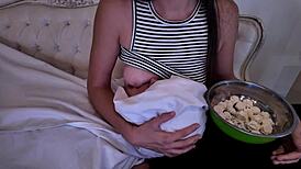 stepmommy's milky tits leak while feeding stepson nipples