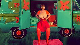 Granny Velma Dinkley Deepthroats Cock Swallows Cum in Cosplay Sleuth Style