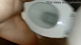 we're peeing together in the bathroom while i'm dressed as his sexy woman lover