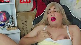 Thick Cum Explodes From Transsexual Mona's Cock