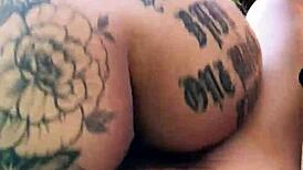 Morena with huge ass in little dress spreads wide on balcony for rough interracial pussy pounding