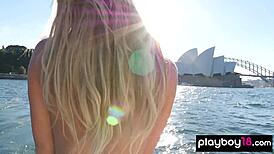 petite blonde jessica nelson strips pussy bare on yacht outdoors