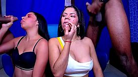 TWO LATINA STREET WHORES DEEPTHROAT BIG COCKS IN SLOPPY BLOWBANG!