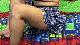 Village girl fingers herself wildly before romantic desi sex session