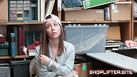 Terrified young shoplifter teen caught and blackmailed in store bust