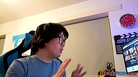 Innocent newbie british european slut tricked into amateur first-time blowjob handjob facial for nerd in hd