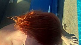 Redhead Hottie Fucked Bareback Doggystyle Oiled in Pool Cum in Mouth Liquid Lunch!