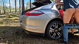 Heart pounding caught fucking in forest with mother-in-law doggystyle bent over cum explosion