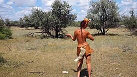 Shy Aboriginal Cosplayer Dances Outdoors in Mature Amateur Costume