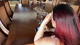 Busty wife spies husband's secret bareback ride with petite slut