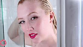 Samantha Rone pounds her dildo hard in the shower