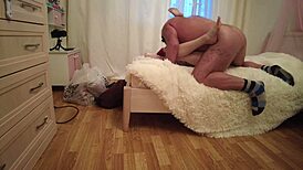 hairy guy slams cute redhead valera doggystyle rides her moaning pussy cowgirl in quickie home fuck