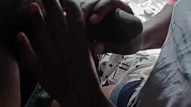 skinny ebony babe slurps boyfriend's throbbing black monster