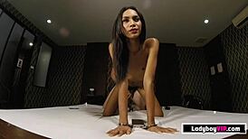 Pretty long-legged Thai ladyboy slut hired for rough bareback pounding