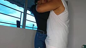 Skinny latina stepsis rides cock cowgirl while recording dance videos tight ass fucked