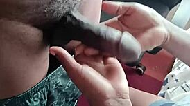 skinny ebony babe slurps boyfriend's throbbing black monster