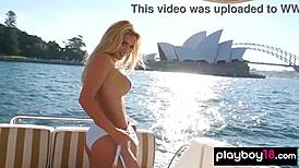 petite blonde jessica nelson strips pussy bare on yacht outdoors