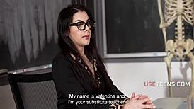 valentina nappi demonstrates italian classroom lessons on us school desk