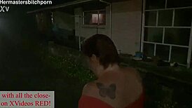 BRAZEN tattooed MILF slut PISSED on publicly. Sidewalk drenching as motorists yell
