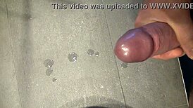 Three massive cumshots blast in half hour bathroom session