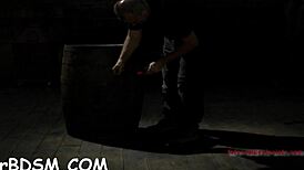 Blindfolded angel gagged as toy shovels deep into bound twat