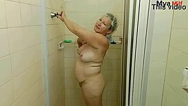 madrasta catches adoptive son jerking off while showering then they bareback fuck interracial in the wet shower