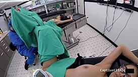 Angel Santana and Aria Nicole moan as latex nurses in steamy hospital POV