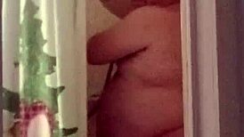 Shower play after vacuum cock fun with cleaning lady