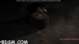 Blindfolded angel gagged as toy shovels deep into bound twat