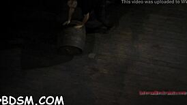 Blindfolded angel gagged as toy shovels deep into bound twat