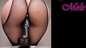 pawg in pantyhose rides dildo with juicy pussy sounds??