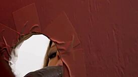 Febby Twigs deepthroats big black cocks at gloryhole before squirting ass fuck.