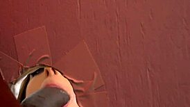 Febby Twigs deepthroats big black cocks at gloryhole before squirting ass fuck.