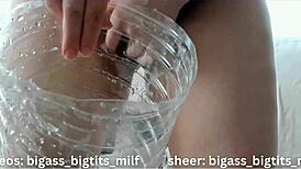 bold fat milf pees soaking her huge wet pussy and big clit close-up