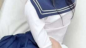 Amateur Asian couple licks cute petite girl's ass and pussy hungrily.