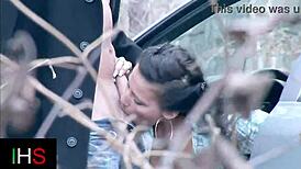 Blonde slut rides cock doggystyle bent over in forest car gets anal rimjob and swollen pussy fucked missionary