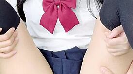 Amateur Asian couple licks cute petite girl's ass and pussy hungrily.