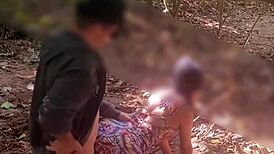 young wife cuckolds hubby masturbating while stranger fucks her on trail hard