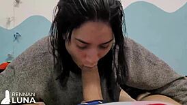 hot brazilian skinny girlfriend squirts on huge cock as friend watches pov