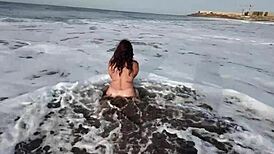 CURVY STEPMOM FLASHES WET PUSSY at NUDE BEACH with STEPSON