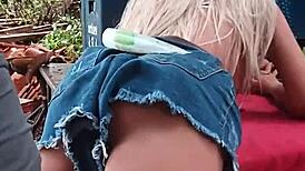 Blonde Stepdaughter Takes Deep Anal Toy Thrusts While Stepmom's Away Outdoors