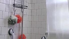 whoa caught my stepmom in the shower with those big natural tits and i couldn't stop jacking off
