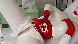 Latex british curvy goddess spanks fat tits hard then masturbates solo in heels.