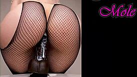 pawg in pantyhose rides dildo with juicy pussy sounds??